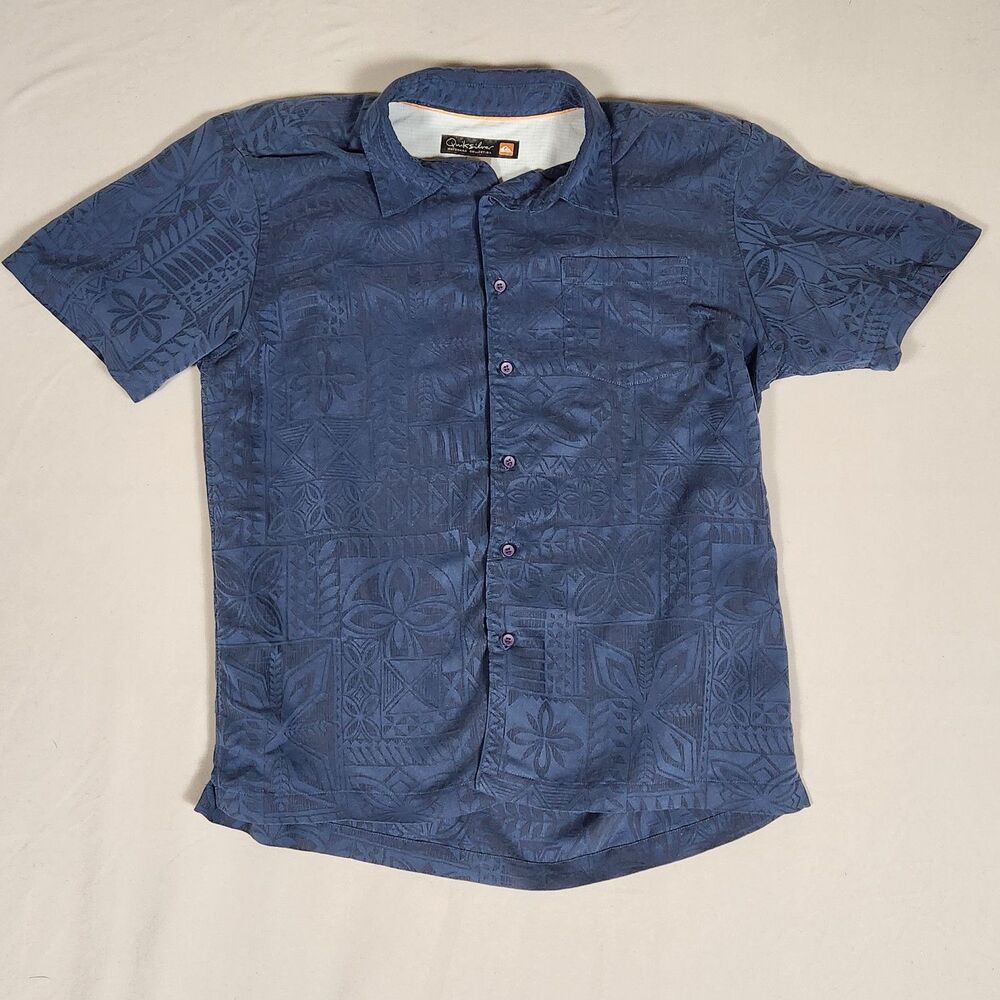 Quiksilver Waterman Mens Large Blue Jacquard Aloha Shirt L